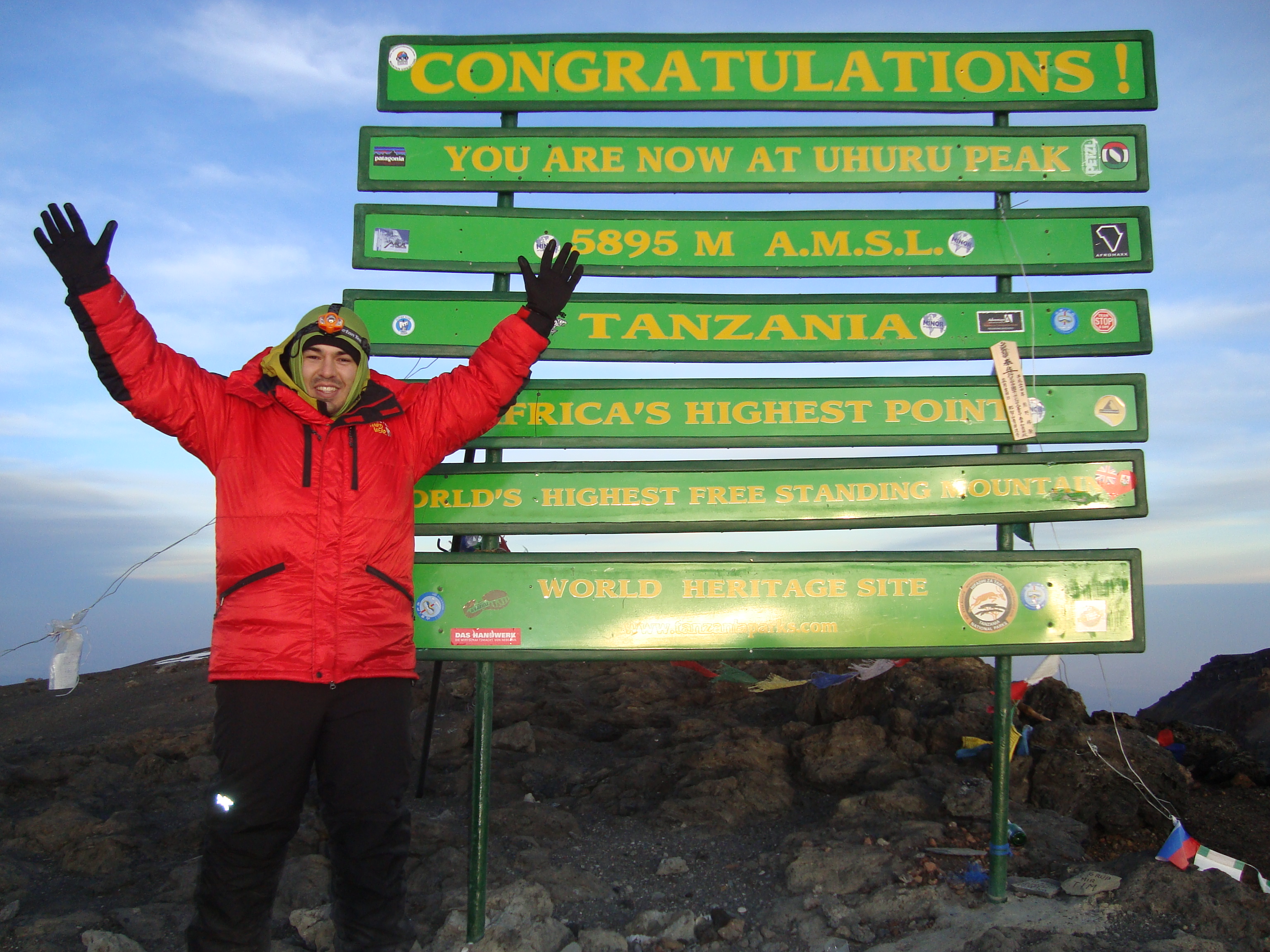 Laszlo at the summit of Mt. Kilimanjaro, Uhuru Peak